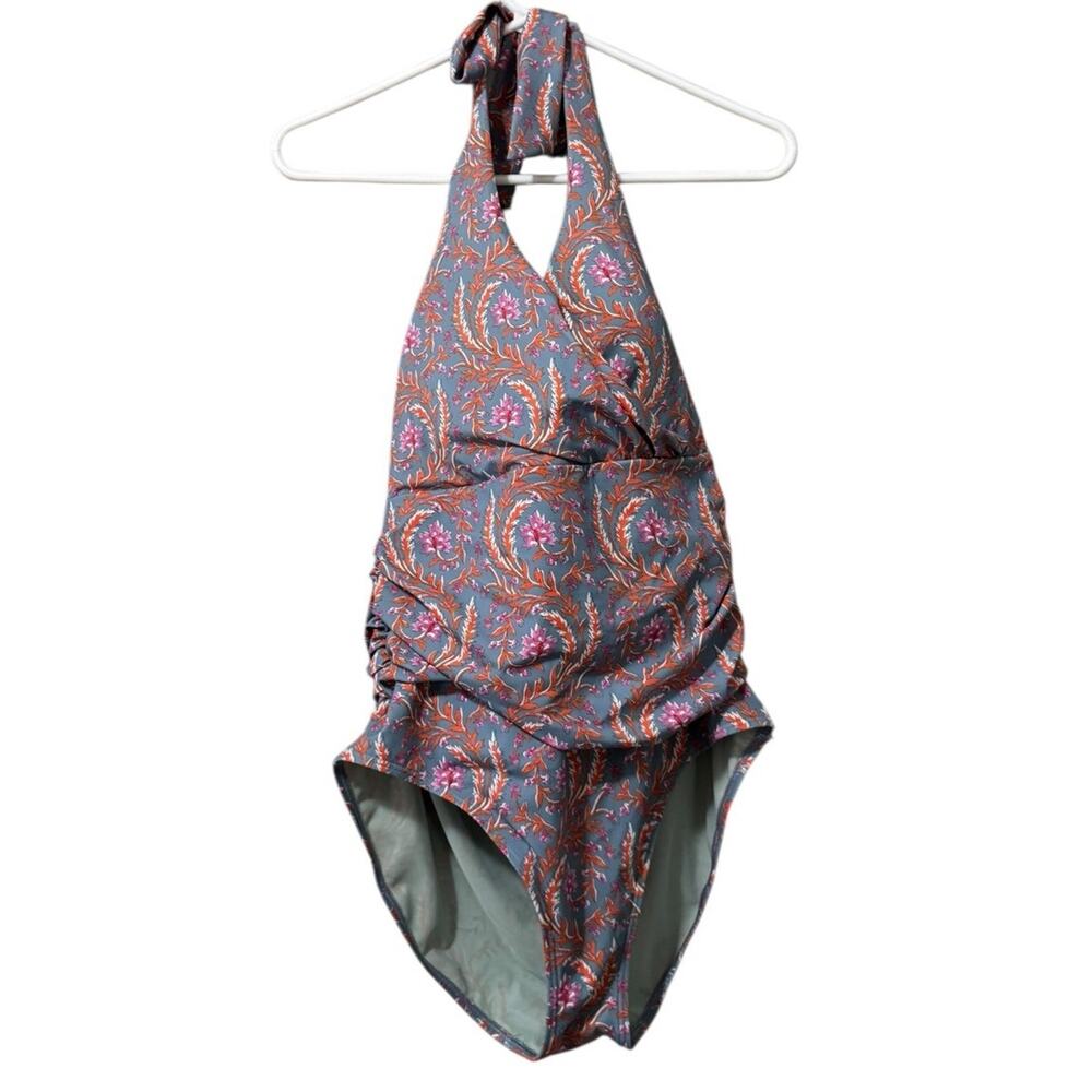 Boden One Piece Ruched Halter Swimsuit Paisley Floral‎ Size 14R Beach Vacation
